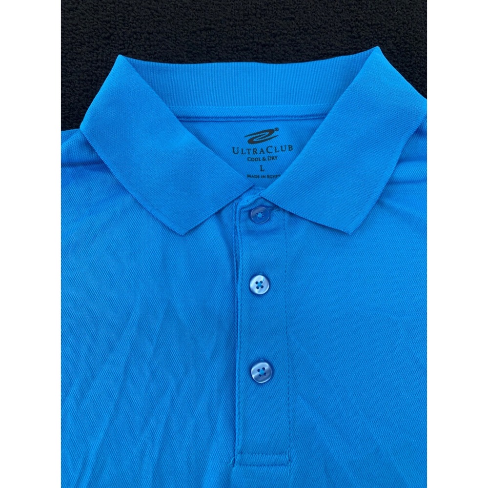 UltraClub Mens Performance Polo Shirt Cool Dry Blue Size Large Short Sleeve - Picture 3 of 7